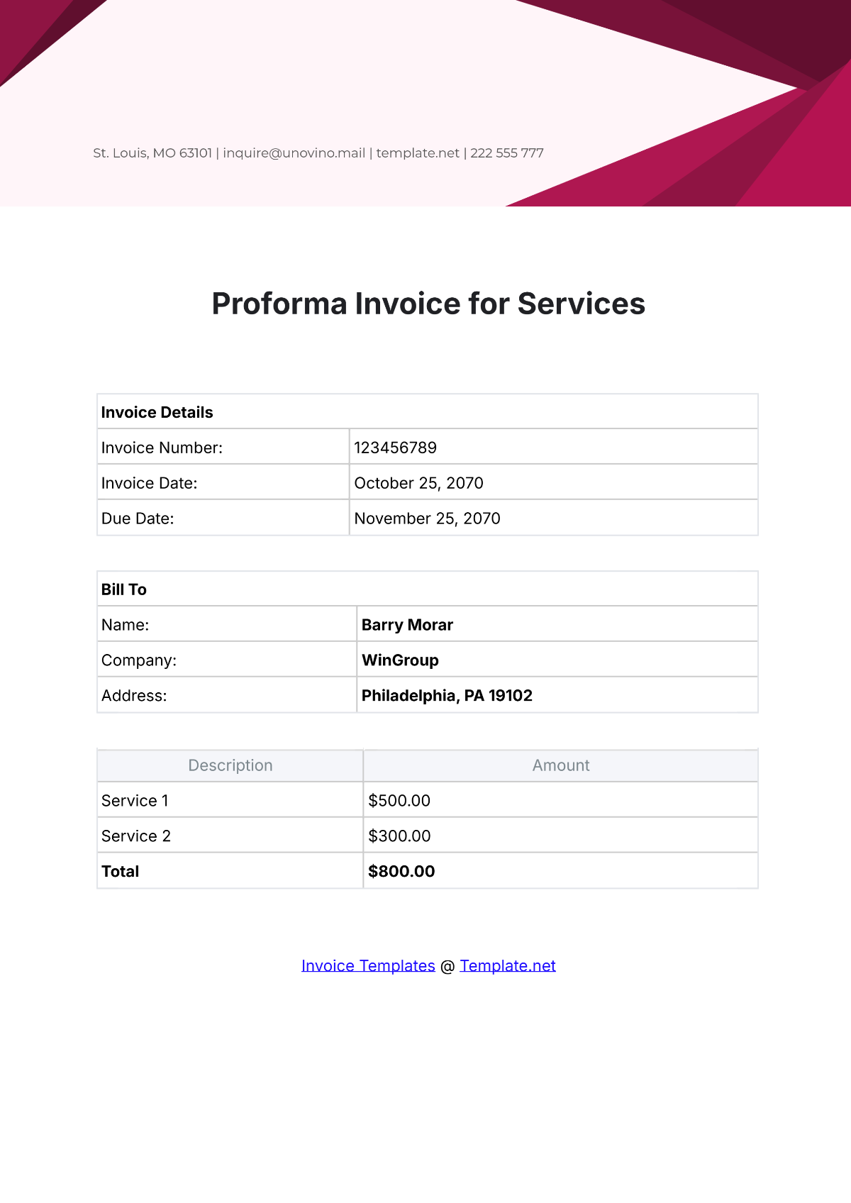 Proforma Invoice for Services Template - Edit Online & Download