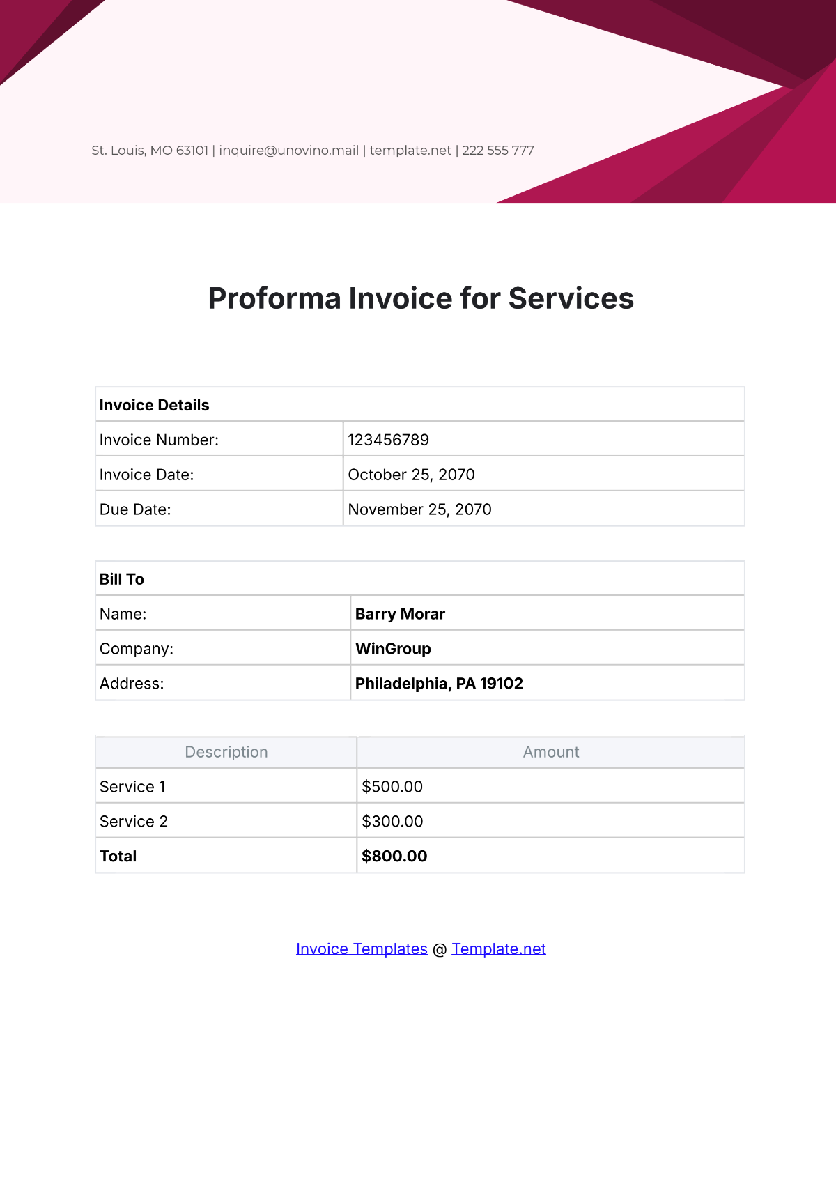 Free Proforma Invoice For Services Template To Edit Online