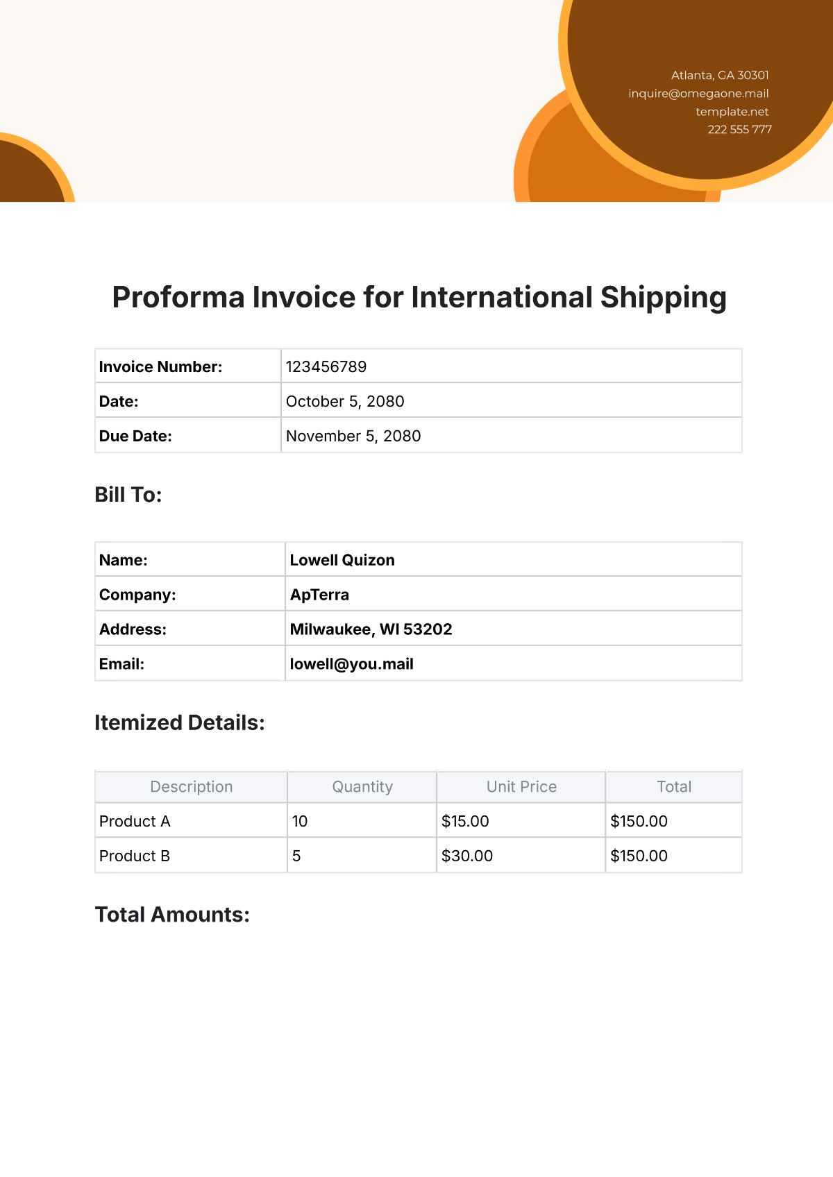 Proforma Invoice for International Shipping Template - Edit Online & Download