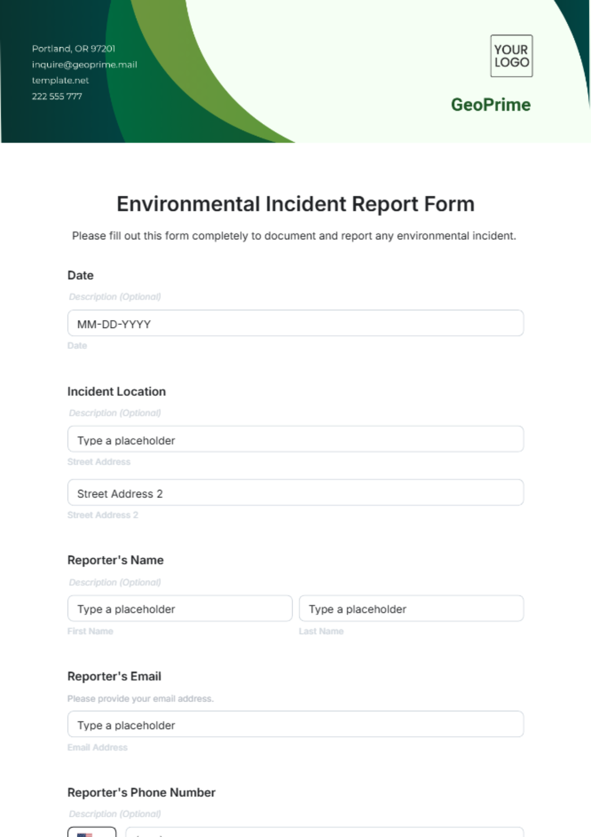 Environmental Incident Report Form Template - Edit Online & Download