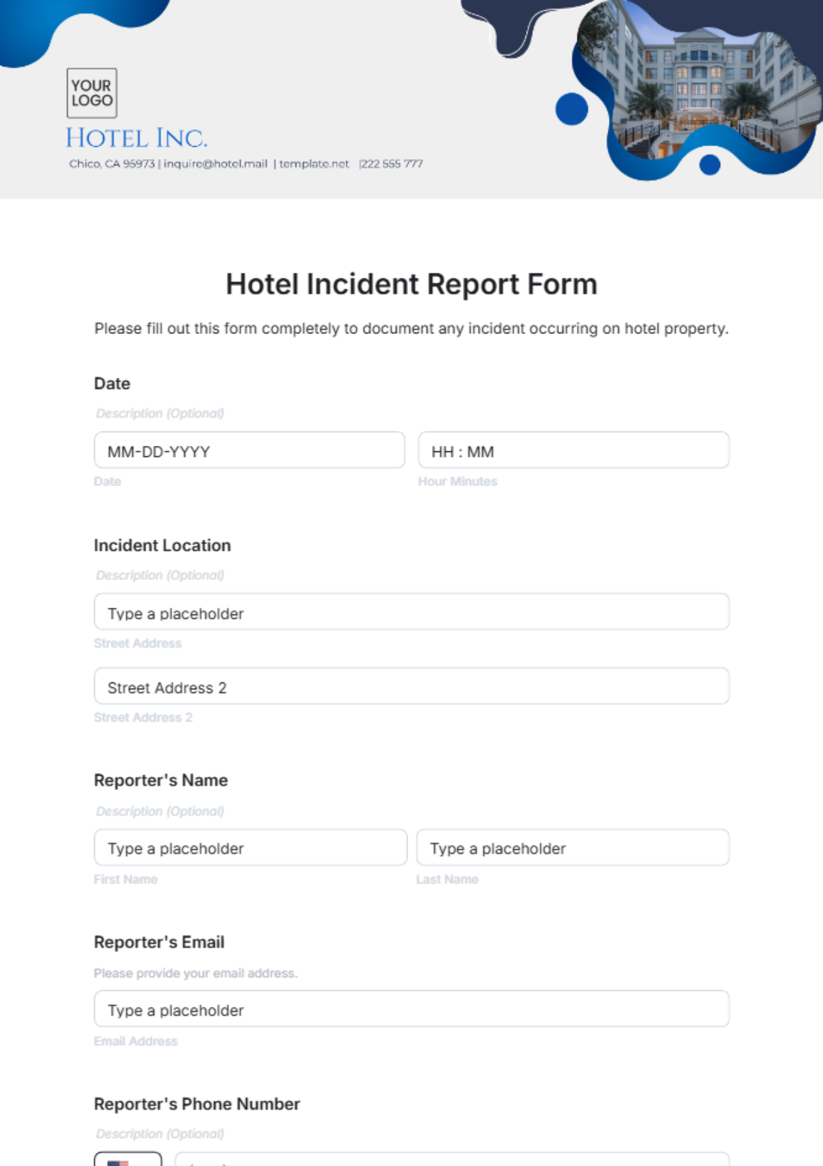 Hotel Incident Report Form Template - Edit Online & Download