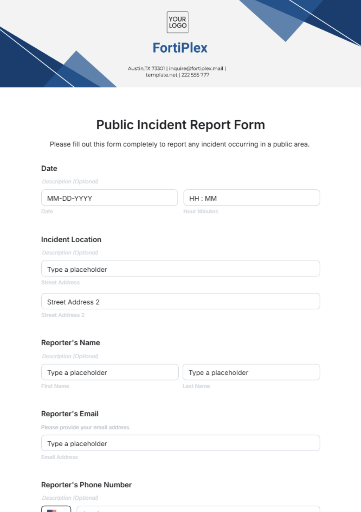 Public Incident Report Form Template - Edit Online & Download