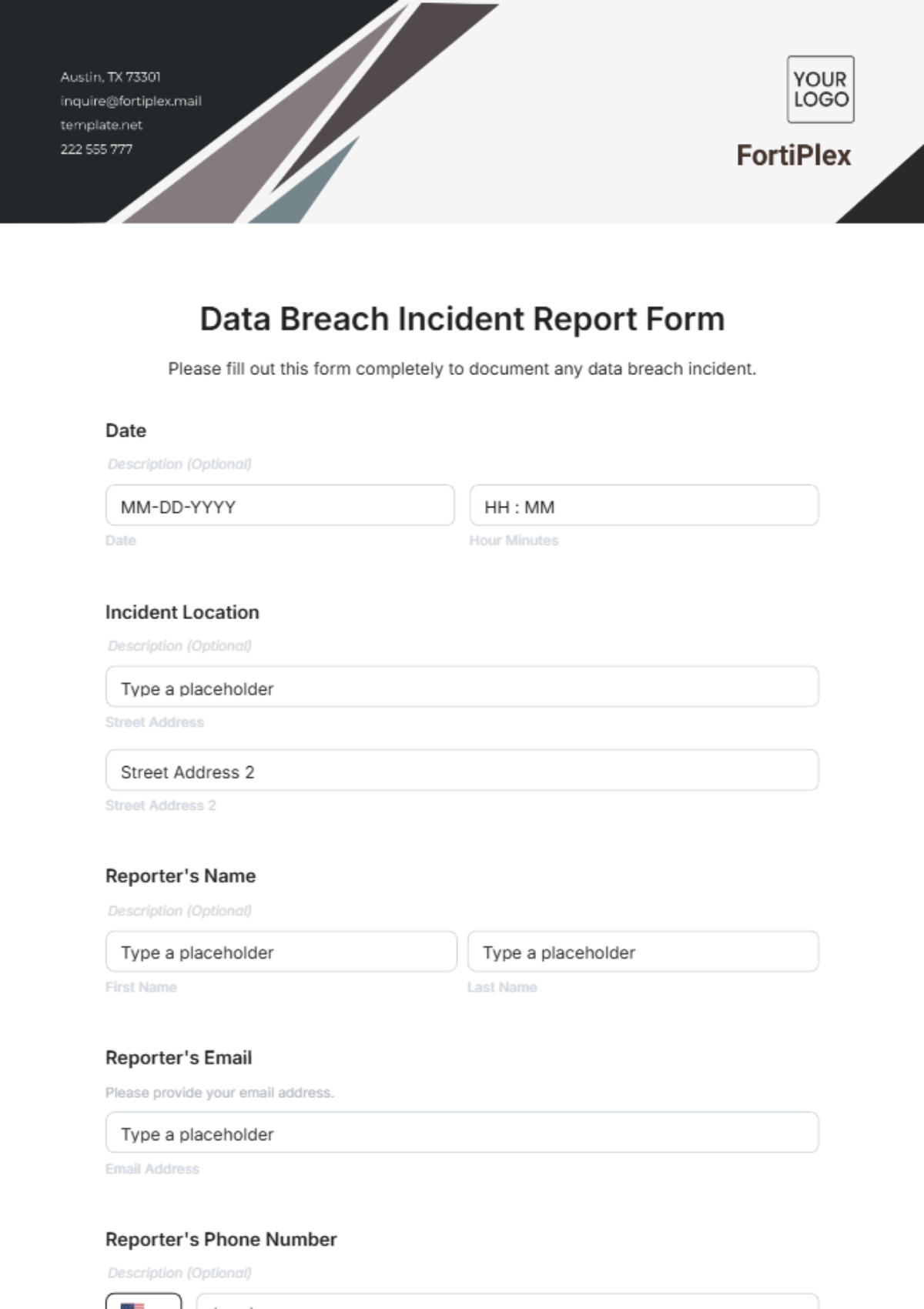 Data Breach Incident Report Form Template - Edit Online & Download