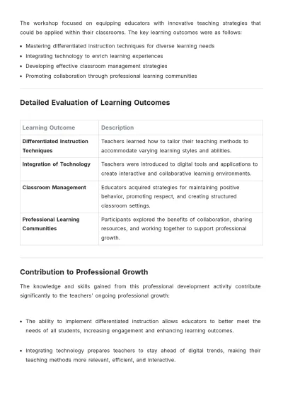 Free Teacher Professional Development Activity Report Template to Edit Online