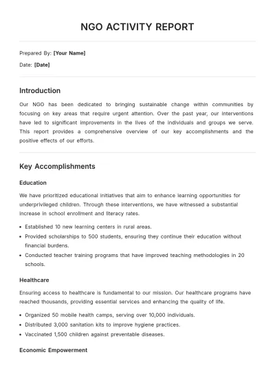 Free NGO Activity Report Template to Edit Online