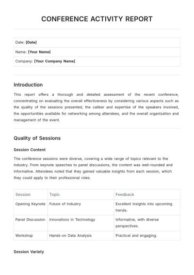 Free Conference Activity Report Template to Edit Online