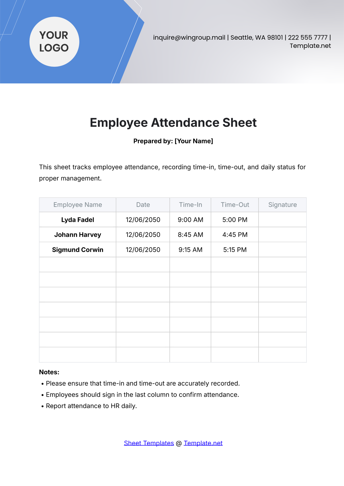 Employee Attendance Sheet Template - Edit Online & Download