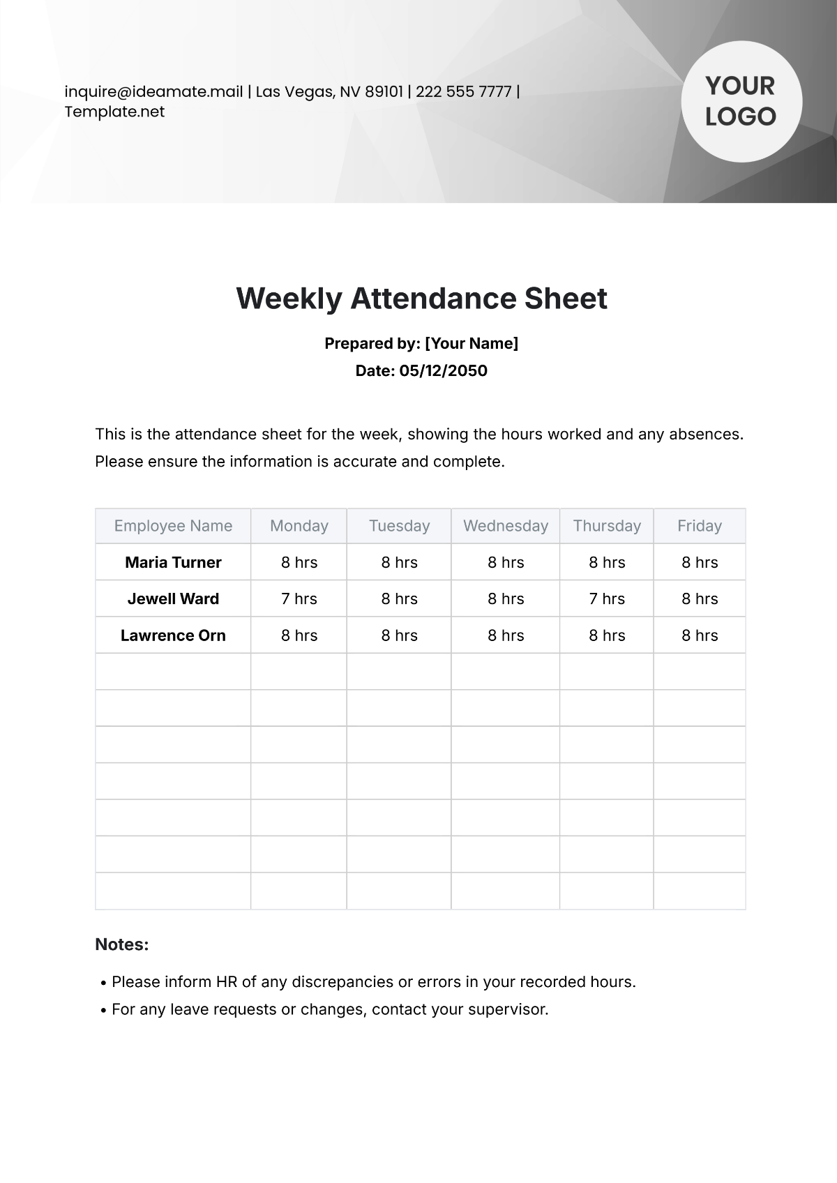 Weekly Attendance Sheet Template - Edit Online & Download