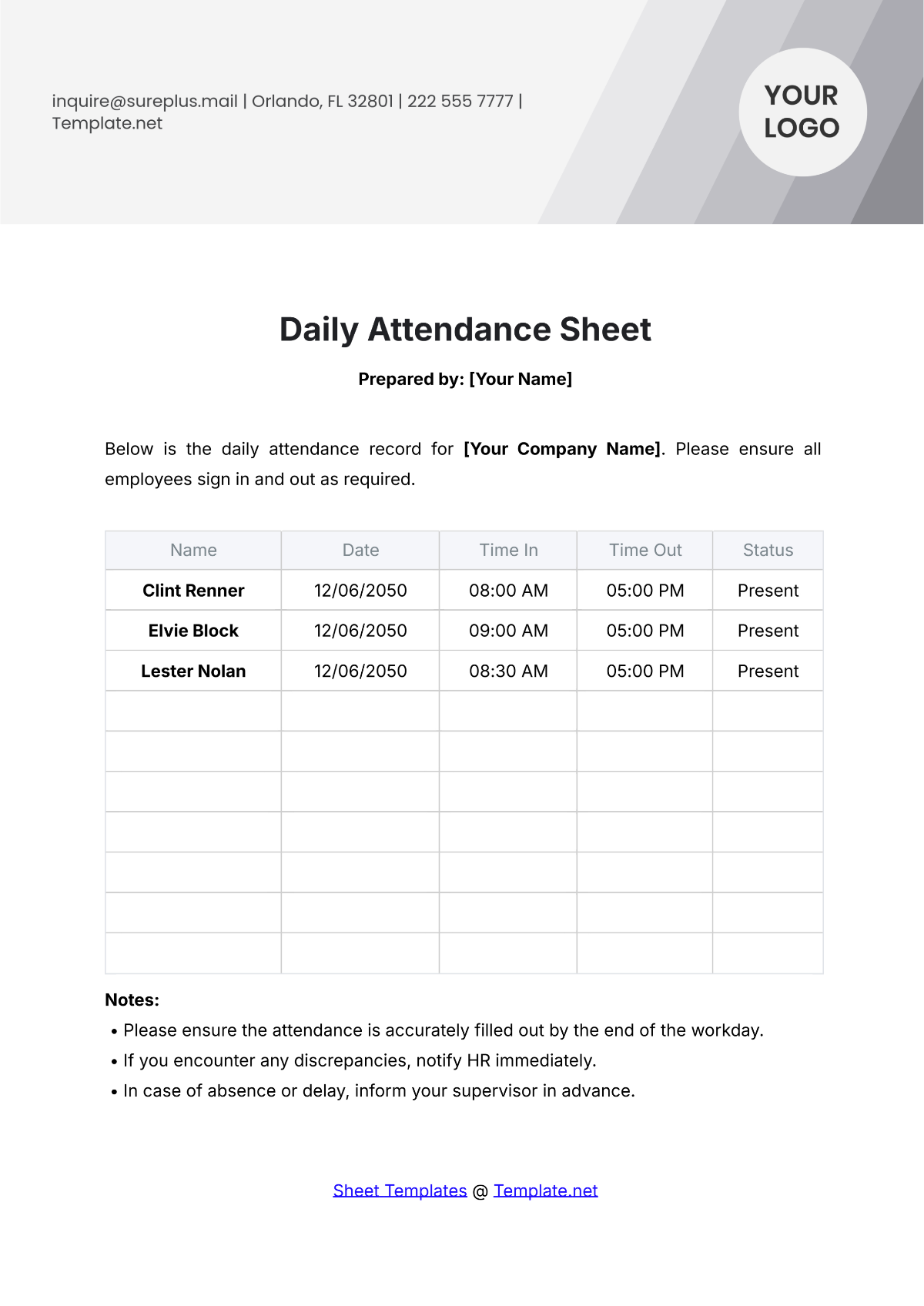 Daily Attendance Sheet Template - Edit Online & Download