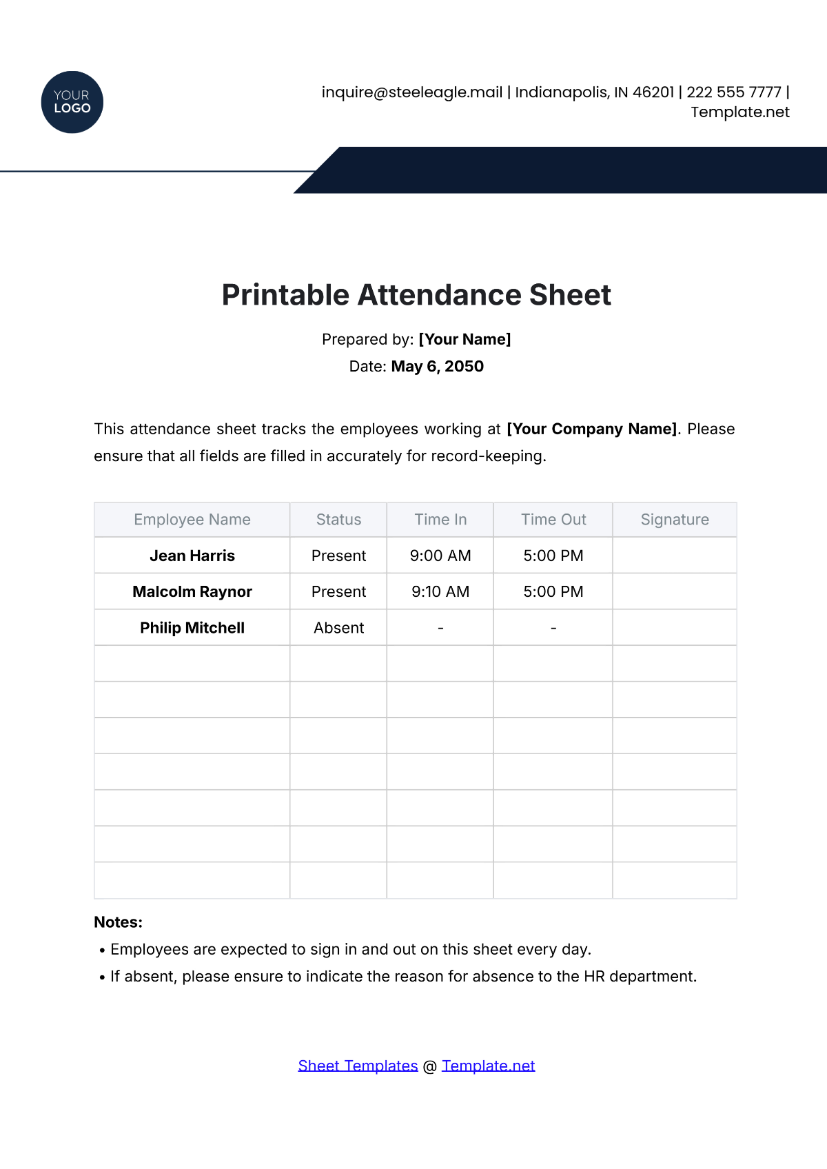 Printable Attendance Sheet Template - Edit Online & Download