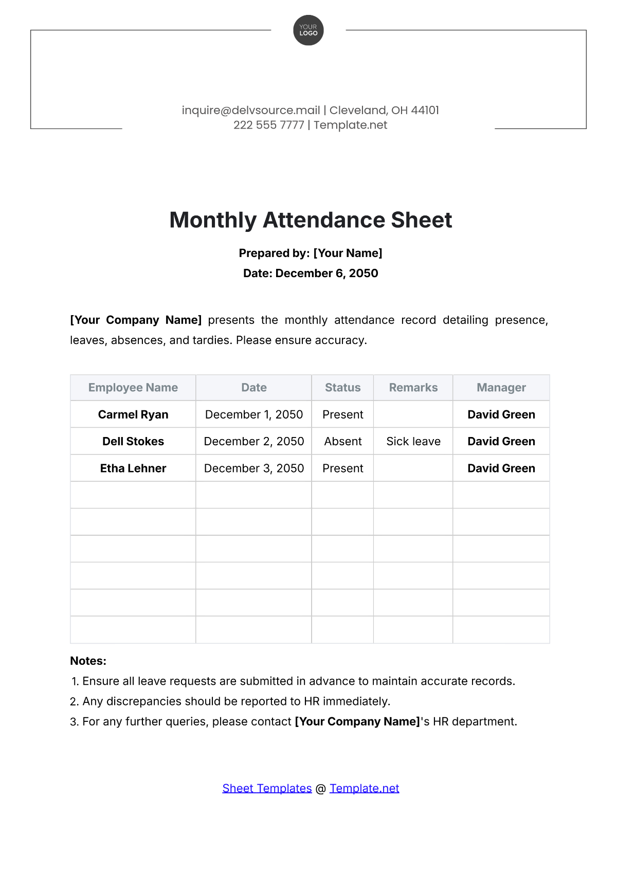 Monthly Attendance Sheet Template - Edit Online & Download