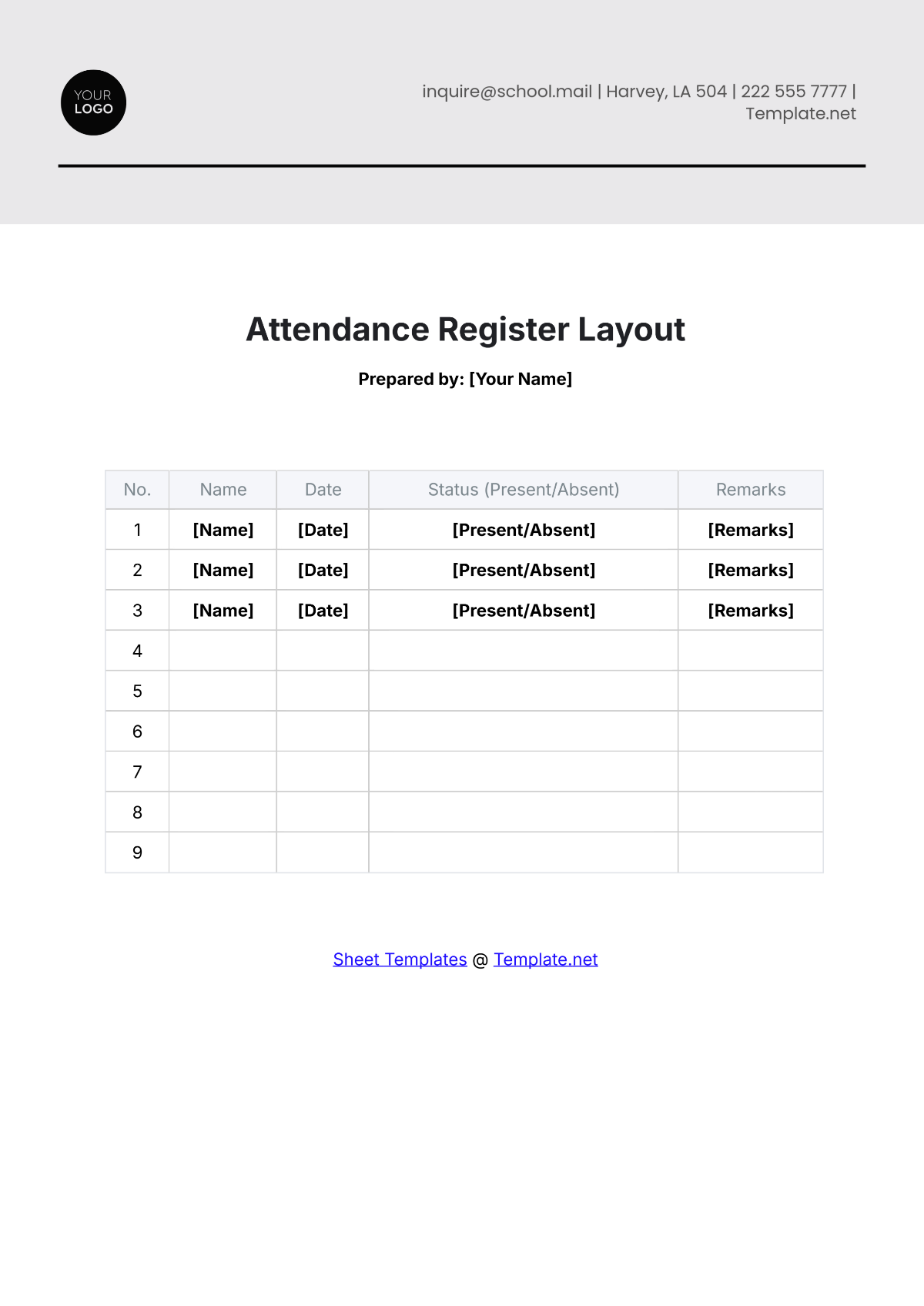 Attendance Register Layout Template - Edit Online & Download