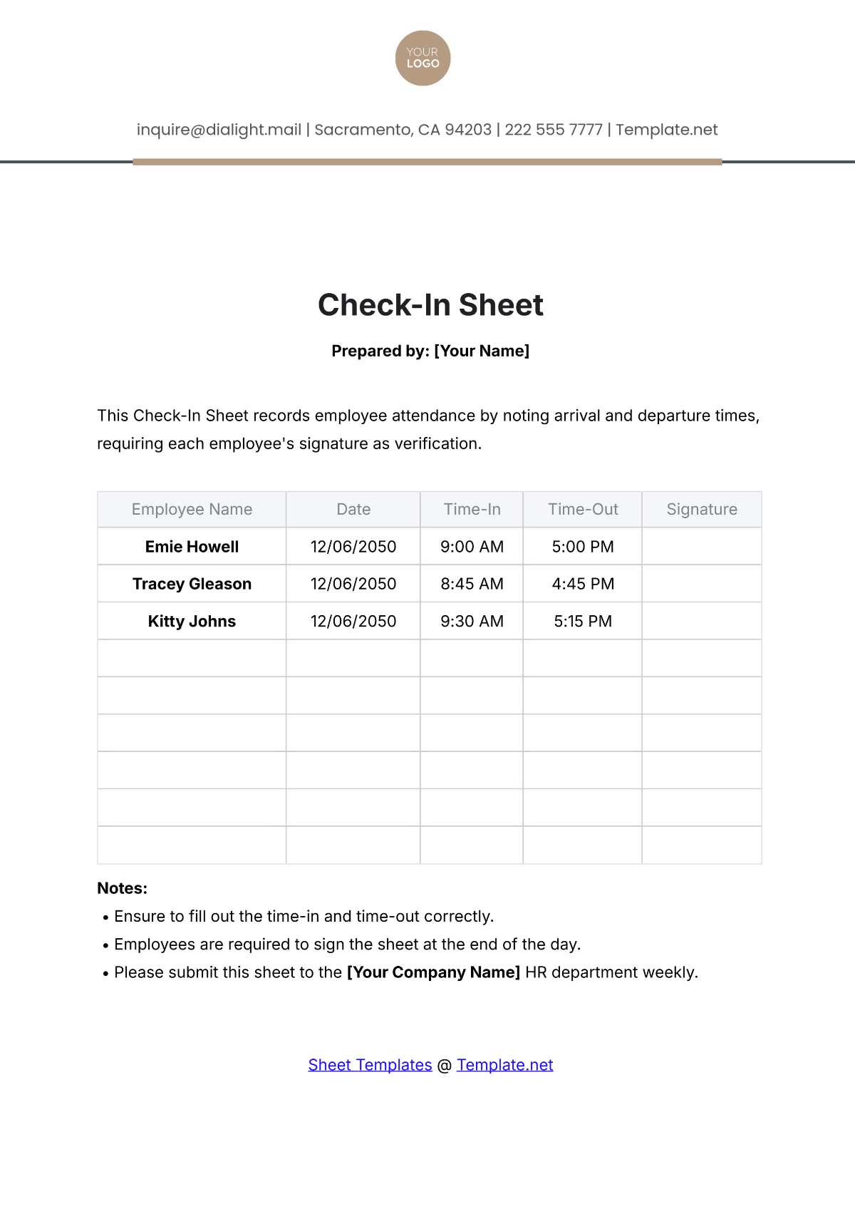 Check-In Sheet Template - Edit Online & Download