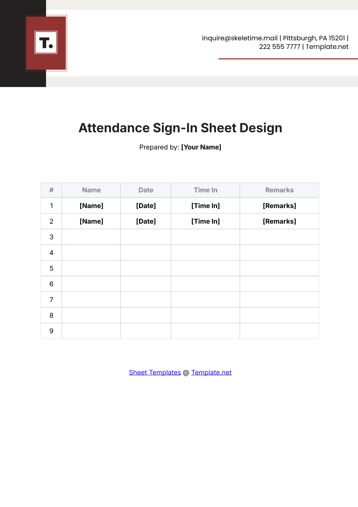 Attendance Sign-In Sheet Design Template - Edit Online & Download