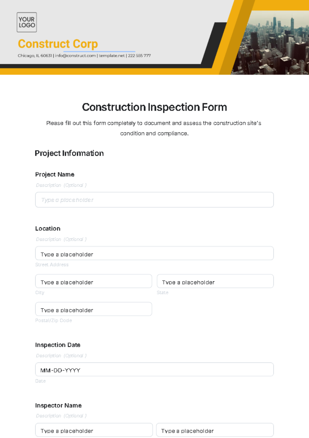 Construction Inspection Form Template - Edit Online & Download