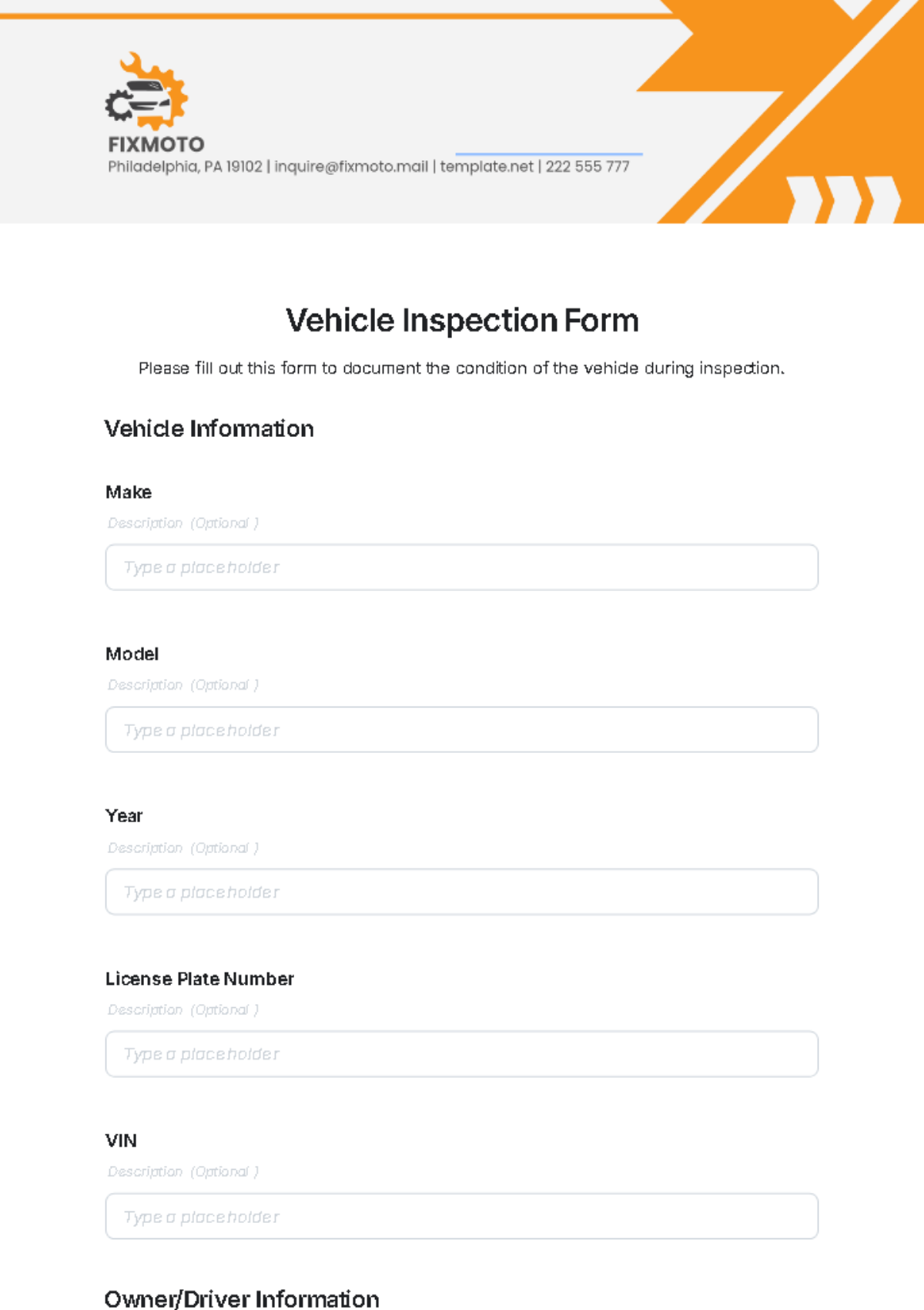 Vehicle Inspection Form Template - Edit Online & Download