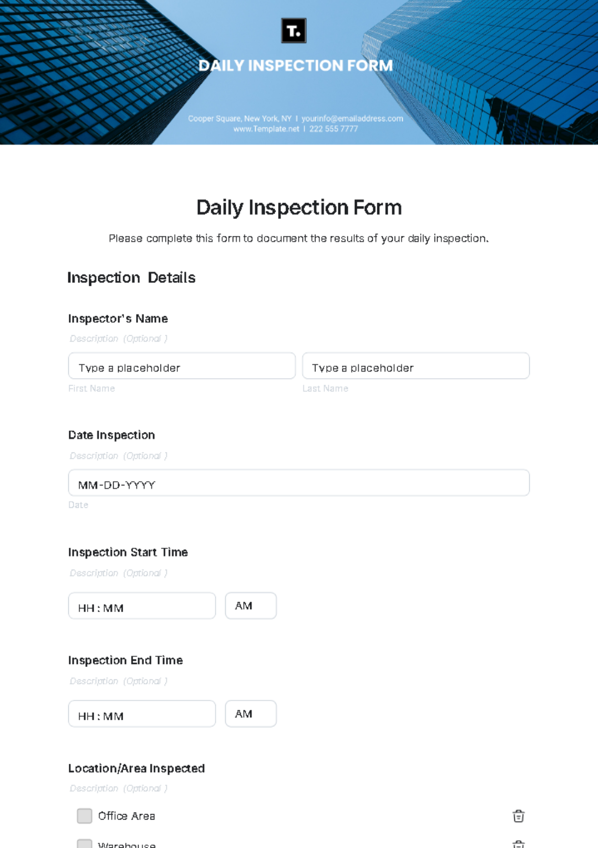 Daily Inspection Form Template - Edit Online & Download