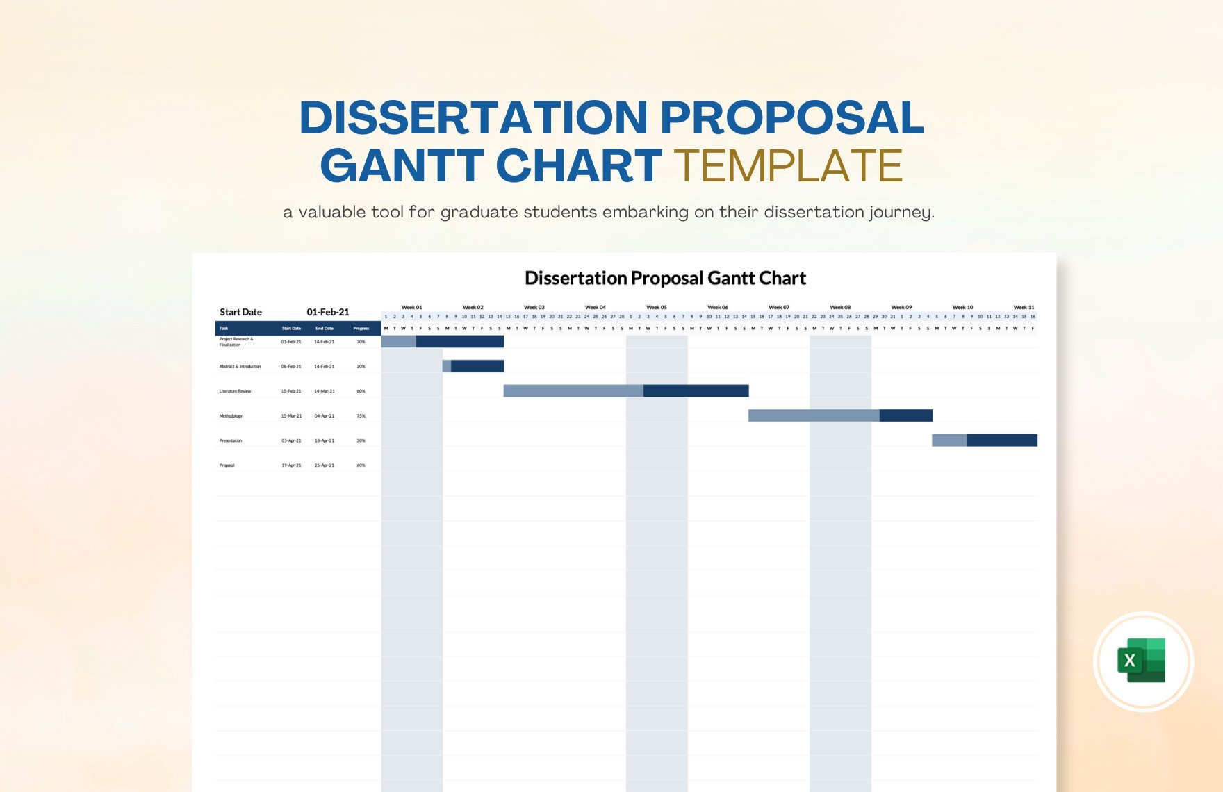 Free Dissertation Proposal Gantt Chart Template in Excel