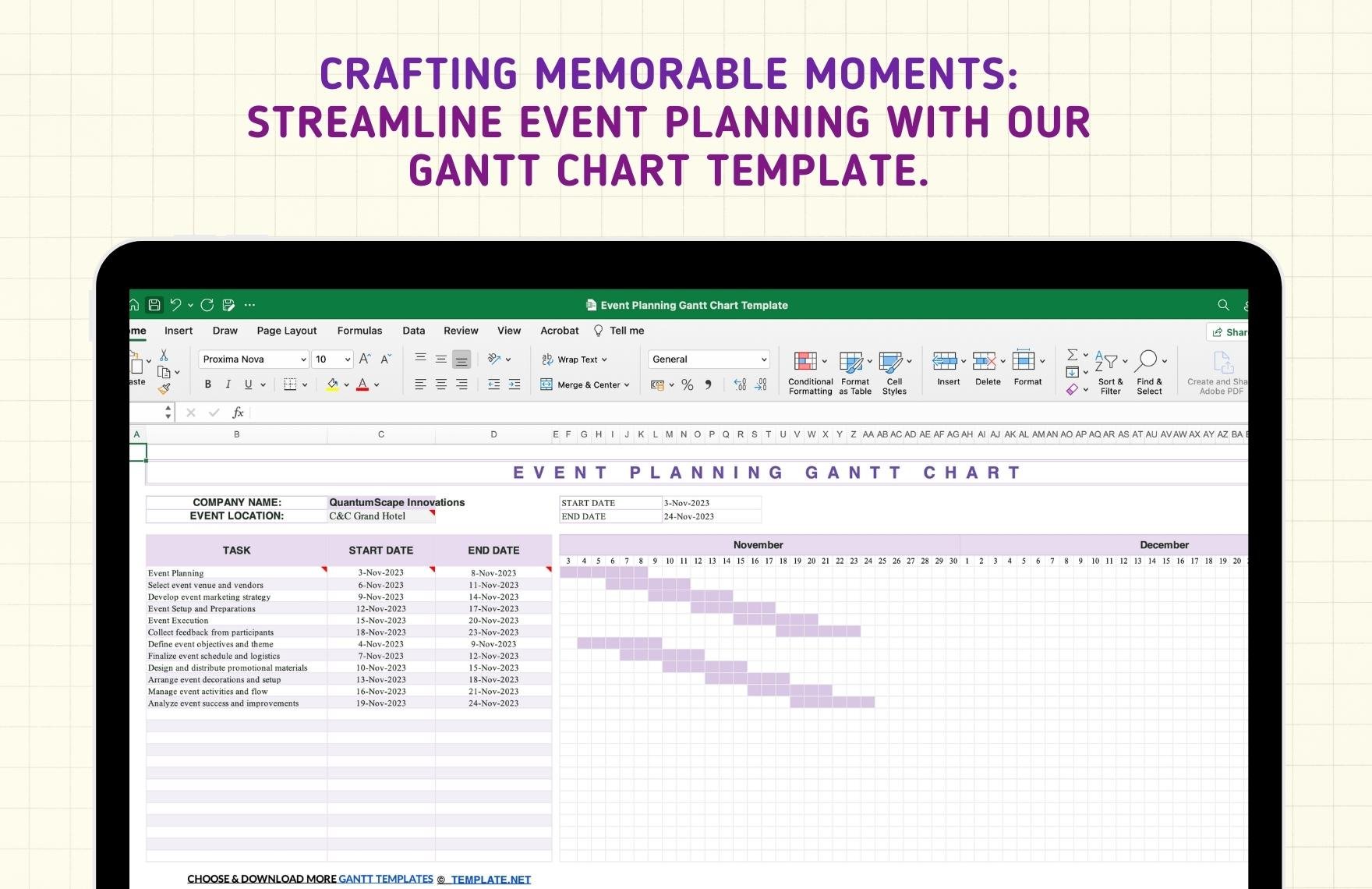 Event Planning Gantt Chart Template
