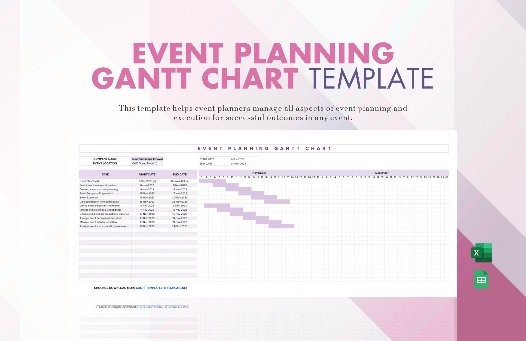 Free Event Planning Gantt Chart Template in Excel, Google Sheets