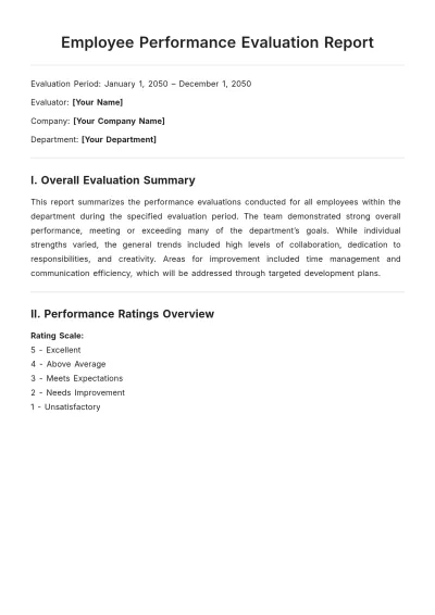 Free Employee Performance Evaluation Report Template to Edit Online