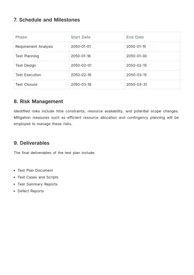 Free Software Test Plan for Mobile Applications Template to Edit Online
