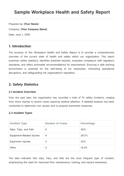Free Sample Workplace Health and Safety Report Template to Edit Online