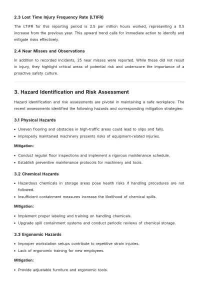 Free Sample Workplace Health and Safety Report Template to Edit Online