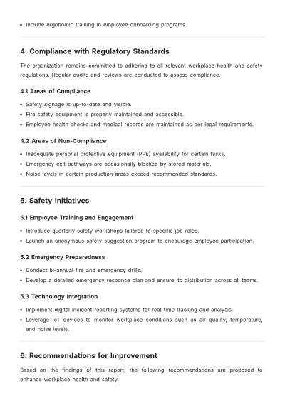 Free Sample Workplace Health and Safety Report Template to Edit Online