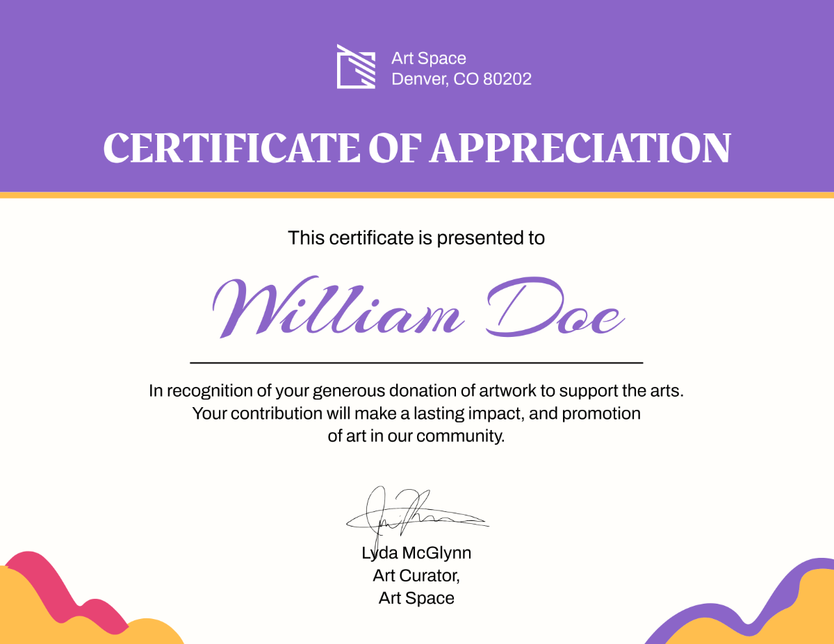 Donation Certificate for Art Donations Template - Edit Online & Download