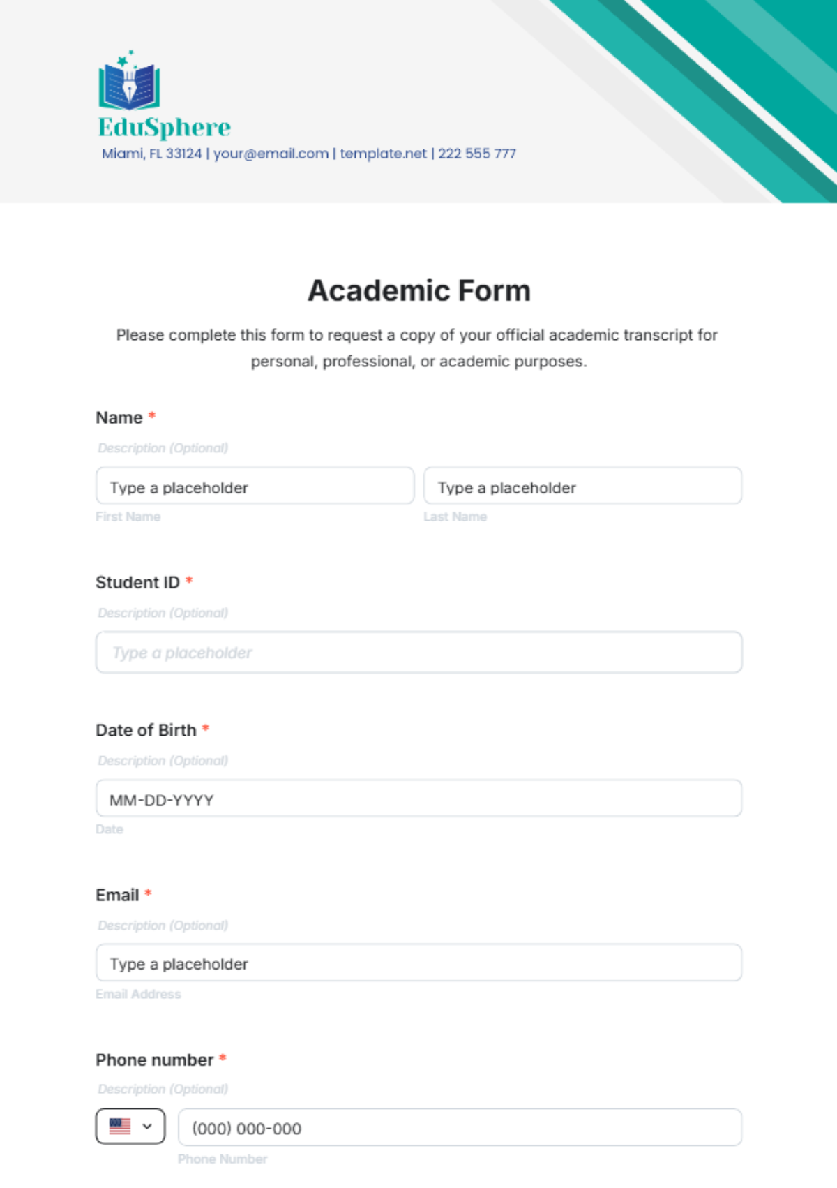 Academic Form Template