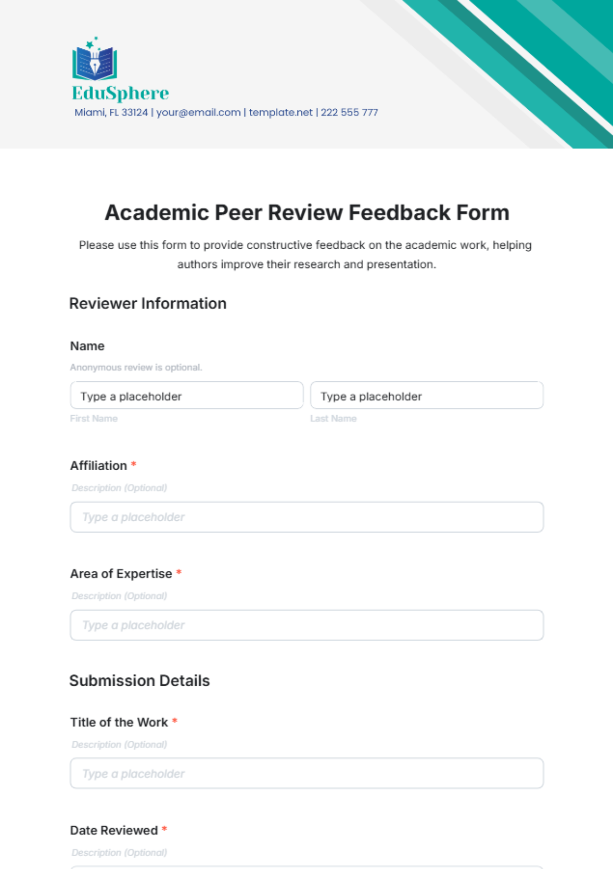 Academic Peer Review Feedback Form Template