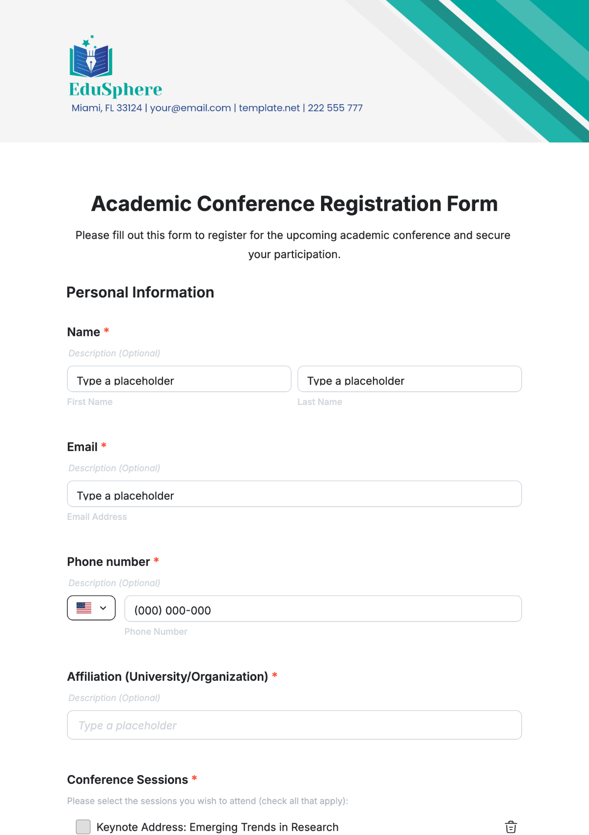 Academic Conference Registration Form Template