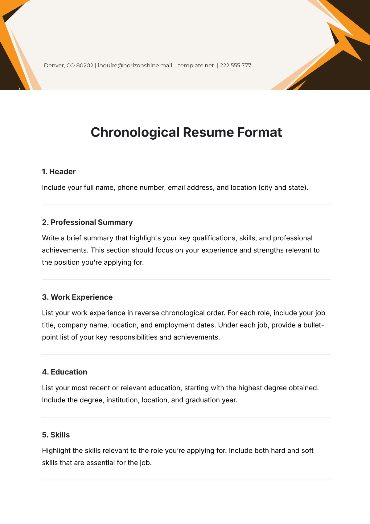 Chronological Resume Format Template - Edit Online & Download