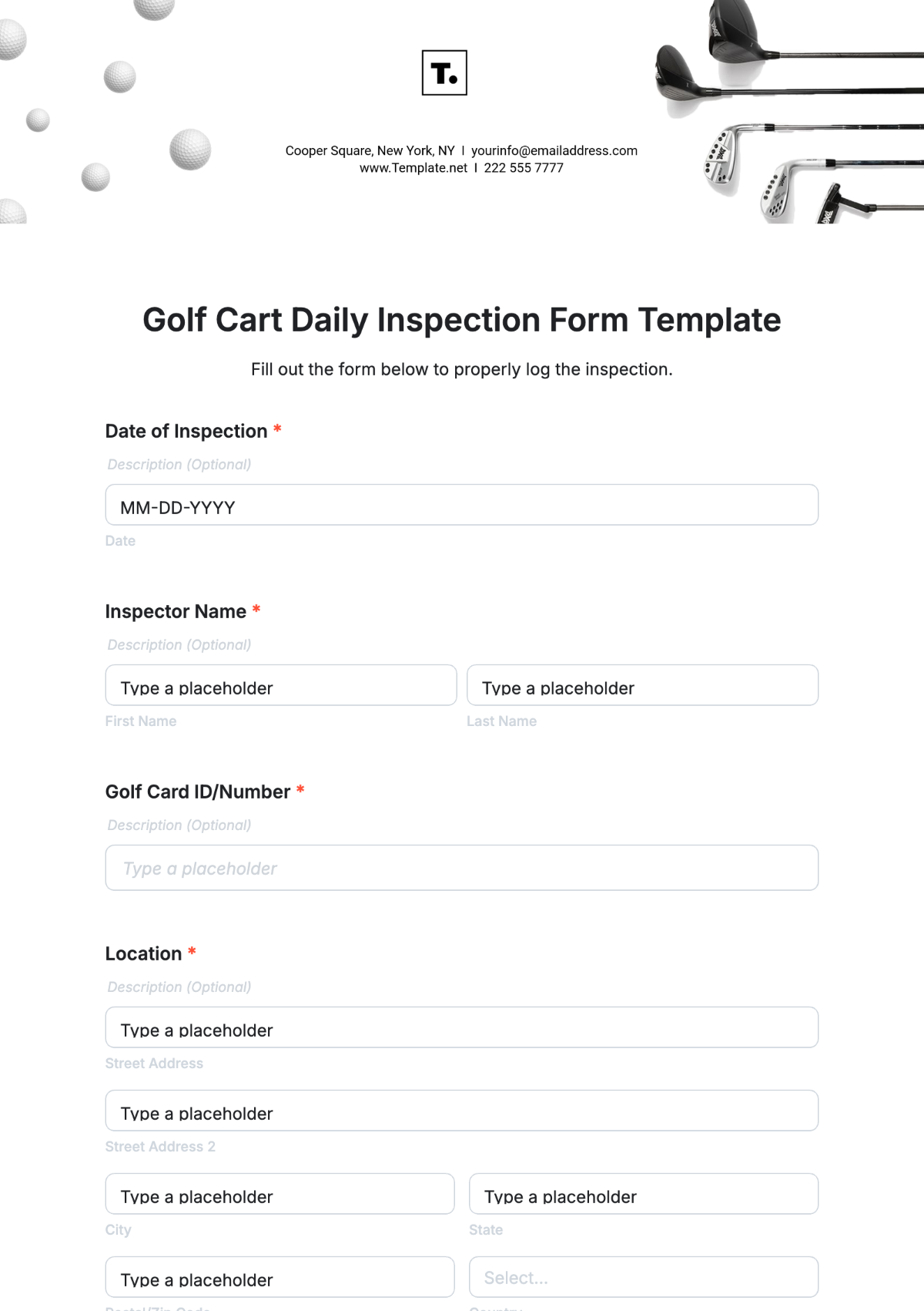 Golf Cart Daily Inspection Form Template - Edit Online & Download