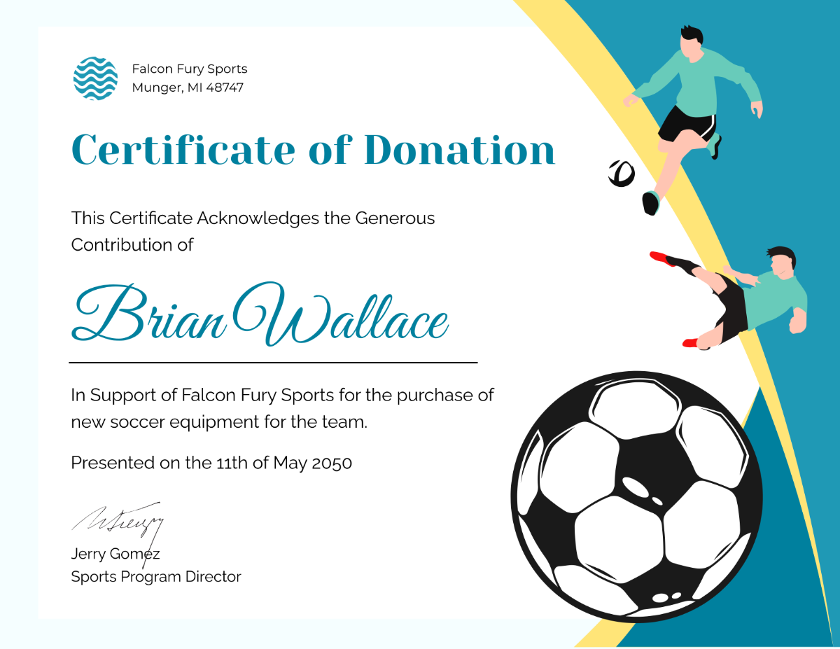 Donation Certificate for Sports Donations Template - Edit Online & Download