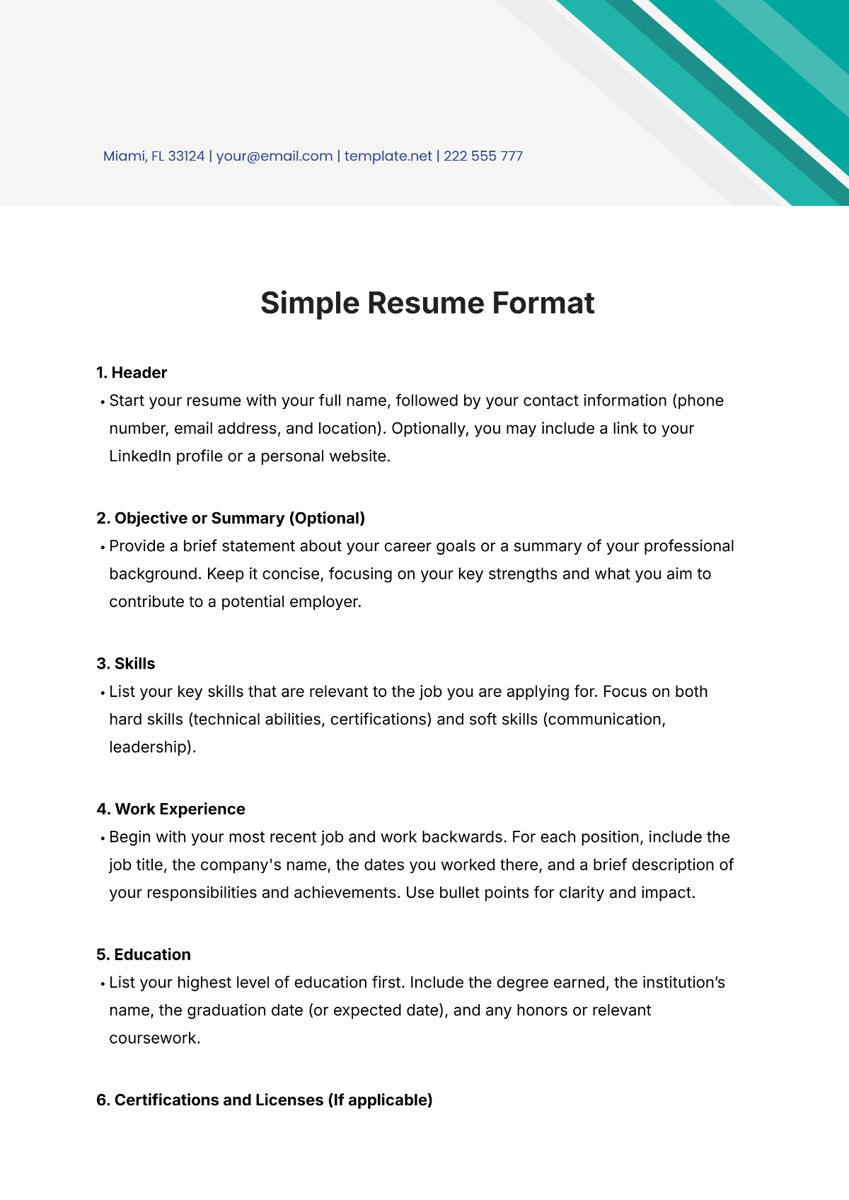 Simple Resume Format Template - Edit Online & Download