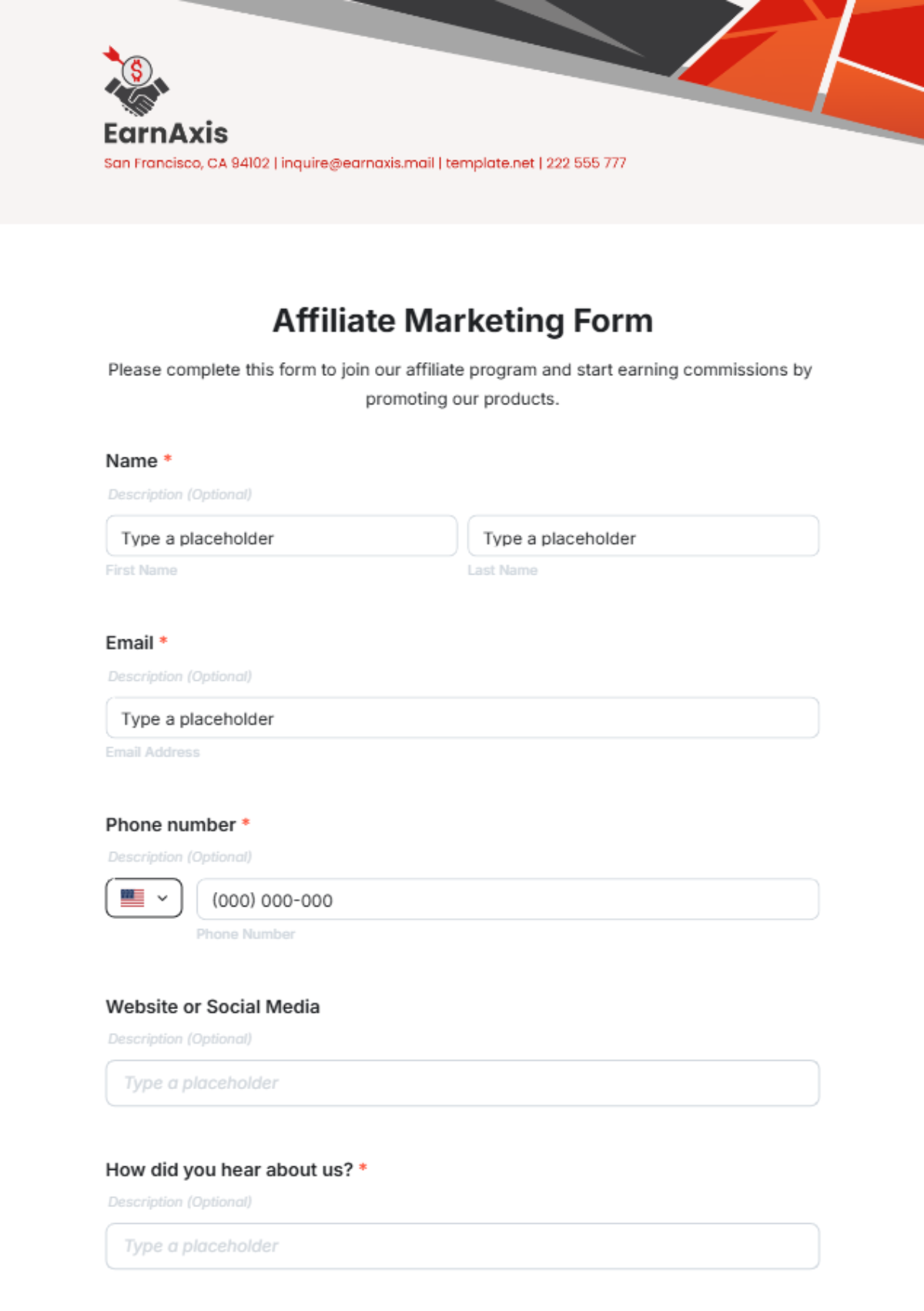 Affiliate Marketing Form Template - Edit Online & Download