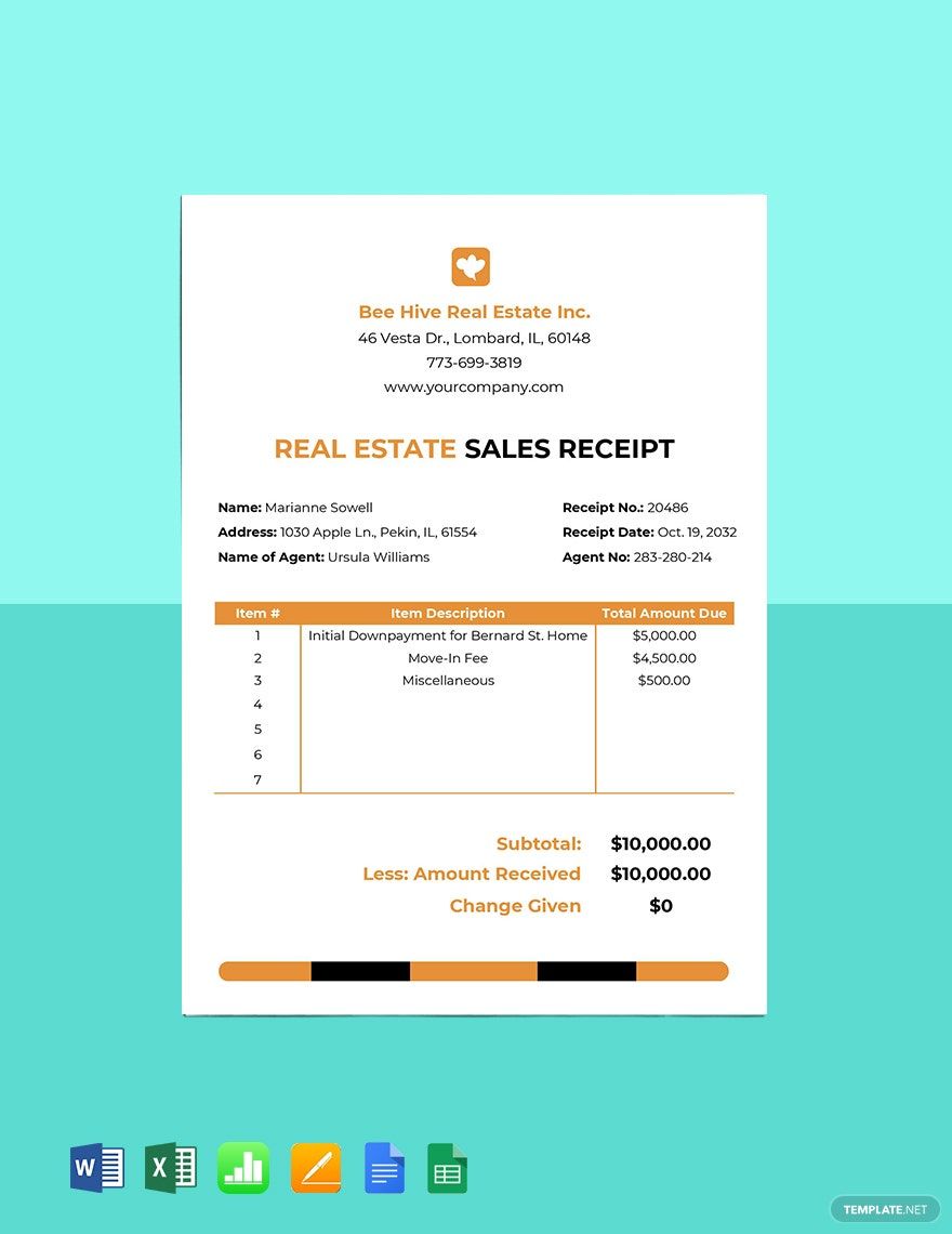 Free Real Estate Sales Receipt Template