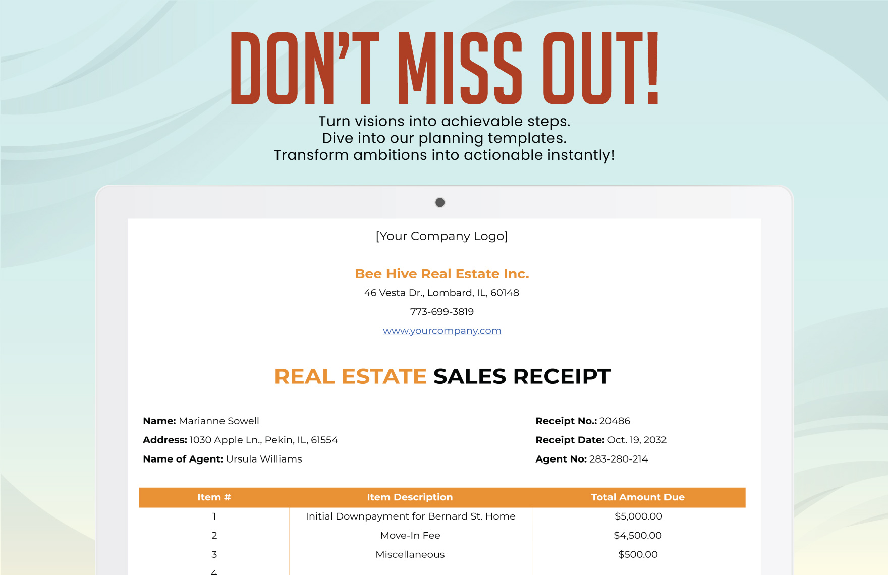 Real Estate Sales Receipt Template