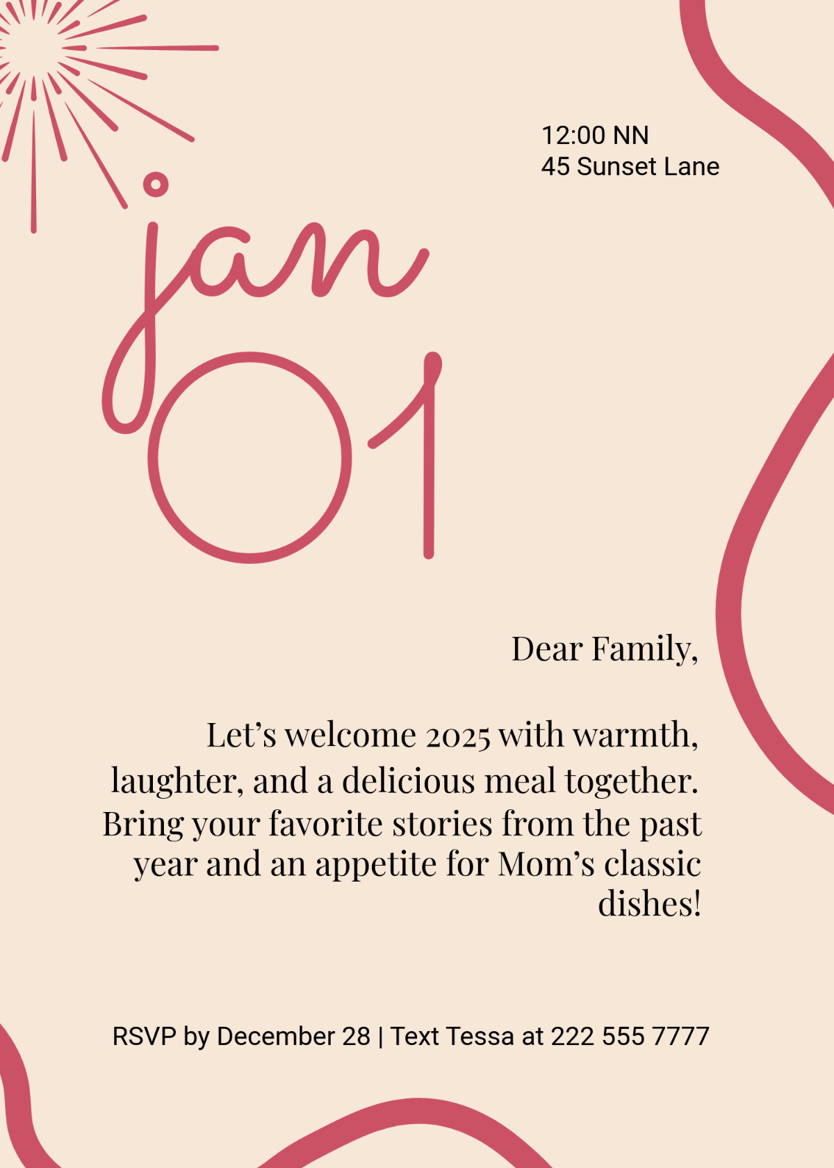 Free New Year Lunch Invitation for Family Template - Edit Online & Download