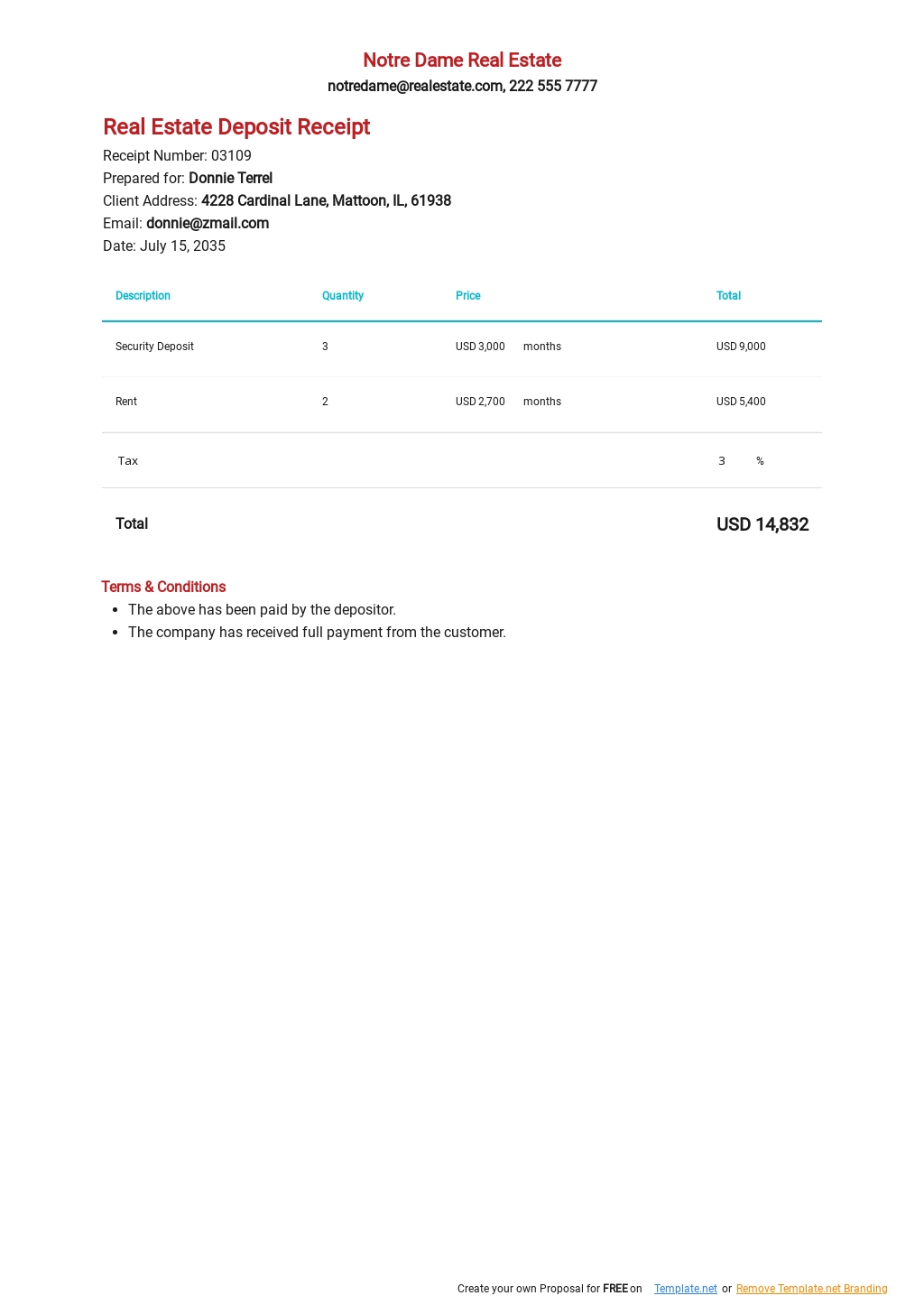 Real Estate Deposit Receipt Template Free PDF Google Docs Google