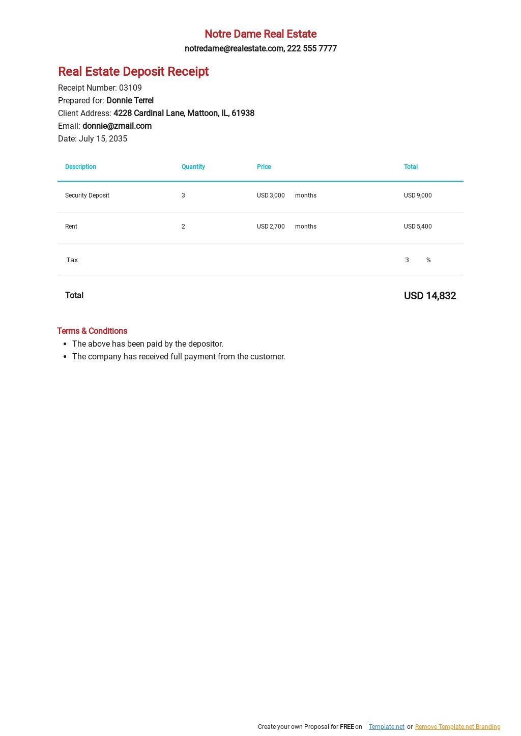 Real Estate Deposit Receipt Template Free PDF Google Docs Google Sheets Excel Word