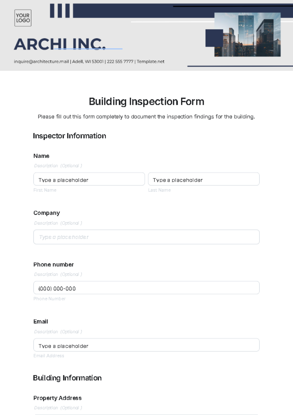 Building Inspection Form Template - Edit Online & Download