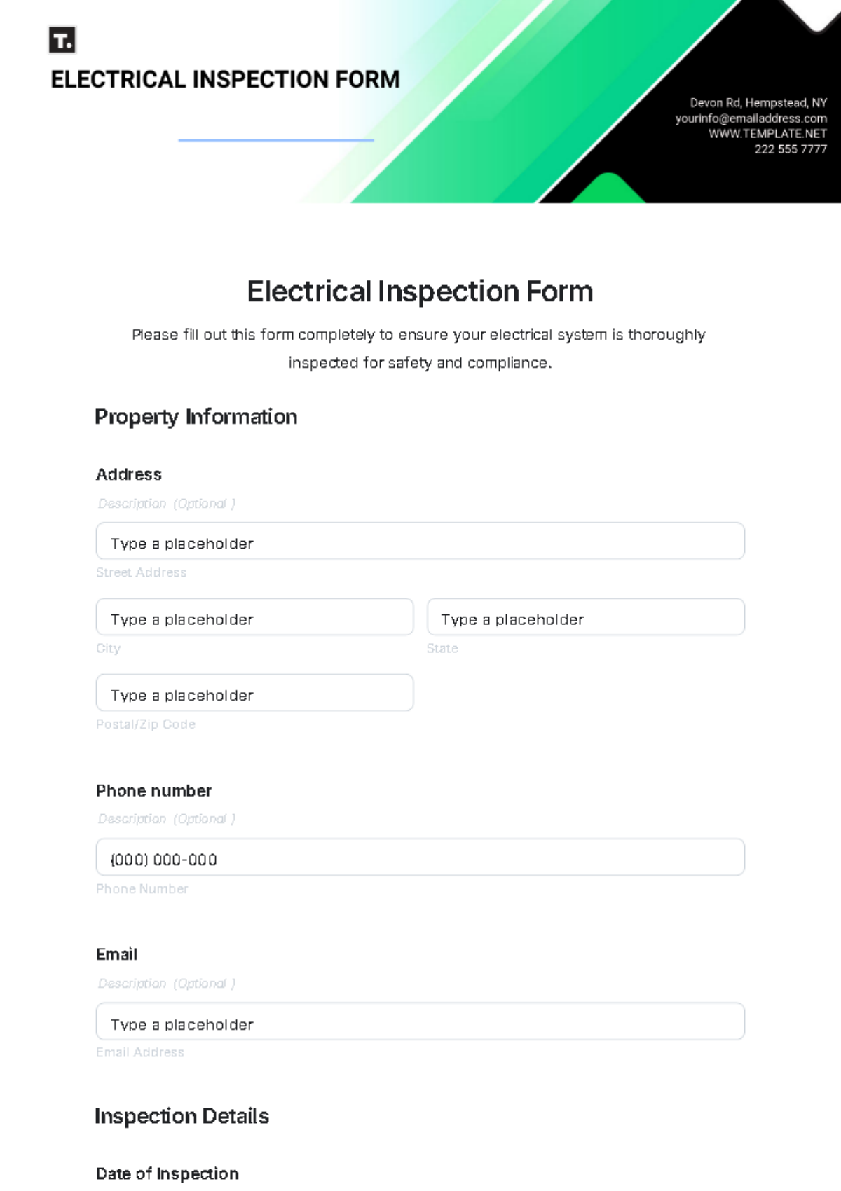 Electrical Inspection Form Template - Edit Online & Download