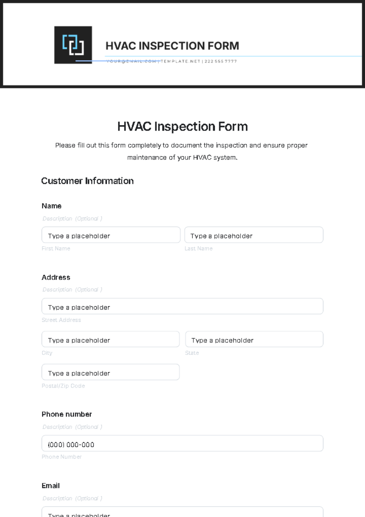 HVAC Inspection Form Template - Edit Online & Download