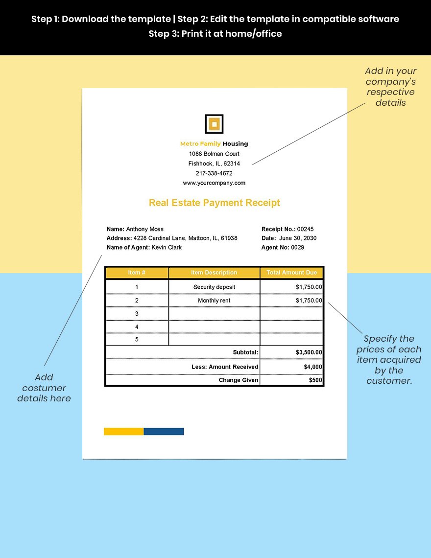 Real Estate Payment Receipt editable