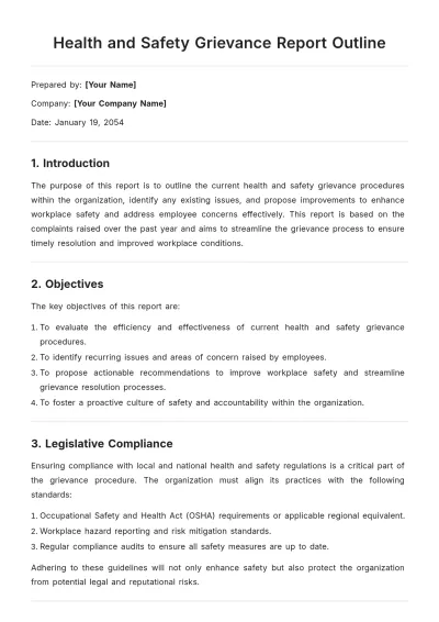 Free Health and Safety Grievance Report Outline Template to Edit Online