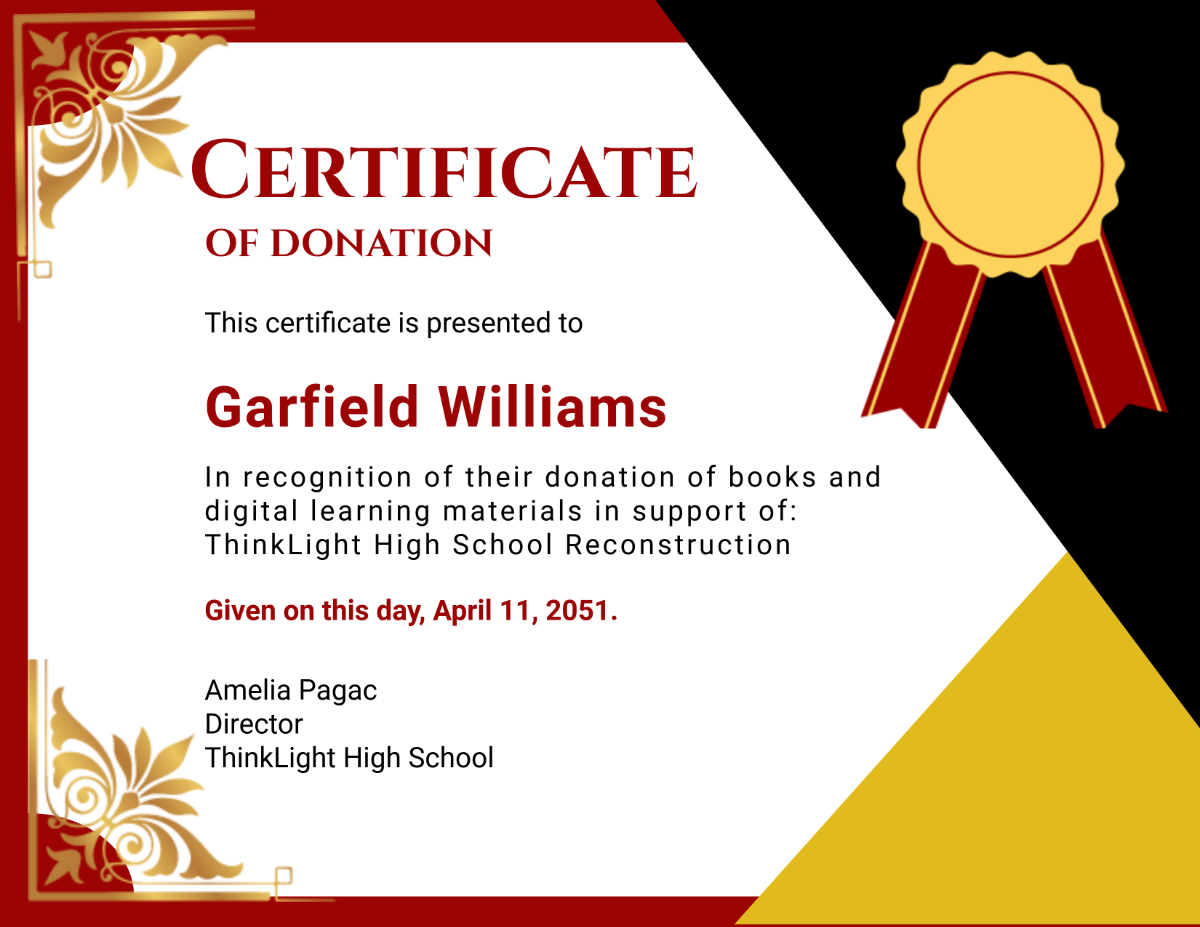 Creative Donation Certificate for School Template - Download | Template.net