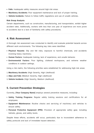 Free Accident Prevention Health and Strategy Report Template to Edit Online